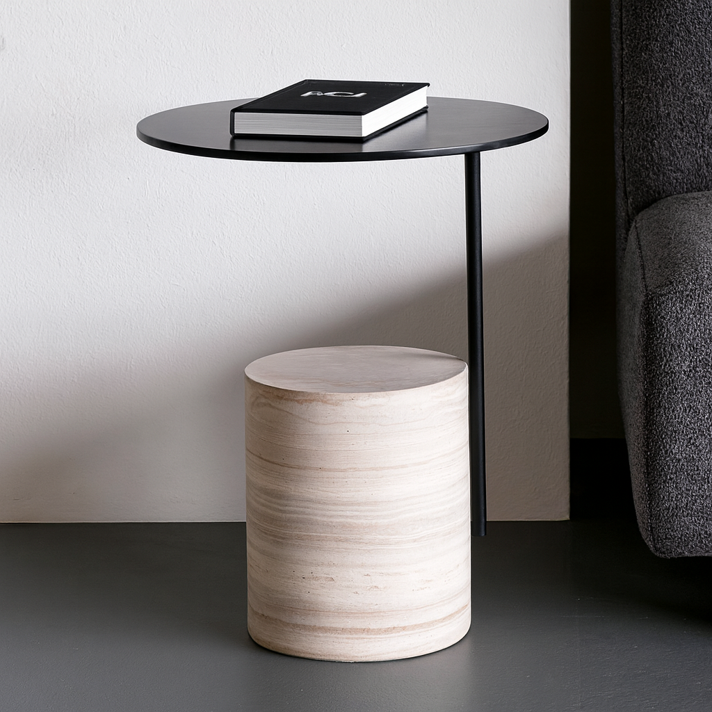 Luna - Table d'appoint en travertin et métal