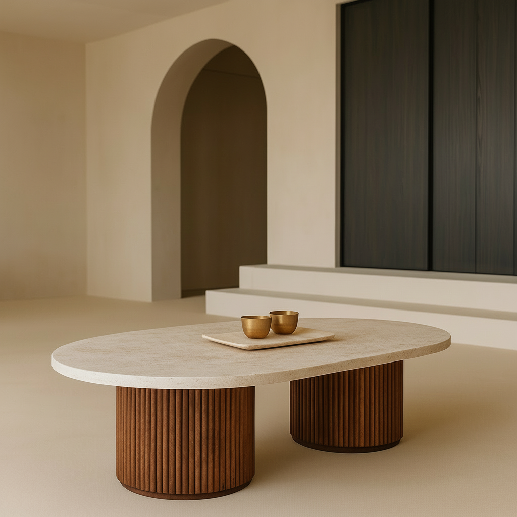 Yasmin - Table basse en bois et travertin