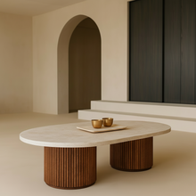 Yasmin - Table basse en travertin et bois massif