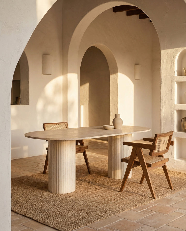 Zinaya - Table à manger en travertin blanche