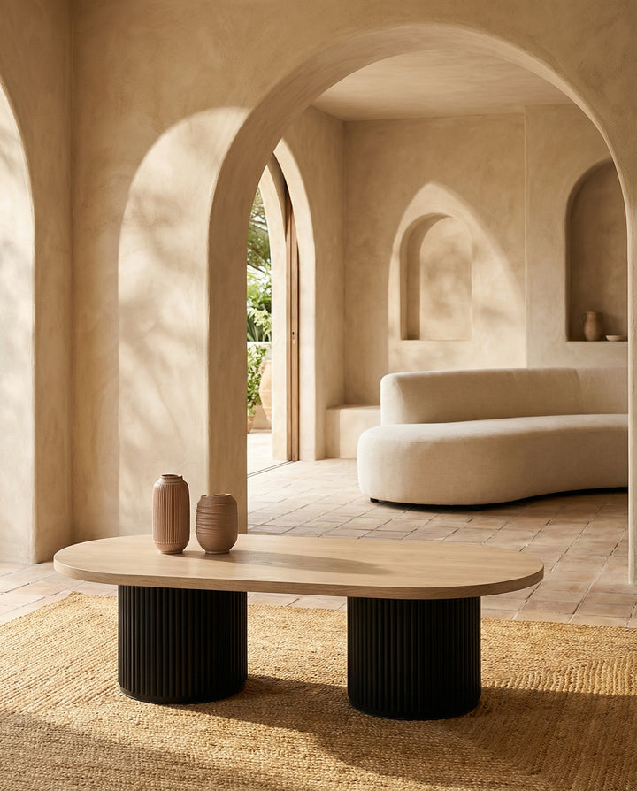 Lamia - Table basse en travertin et bois