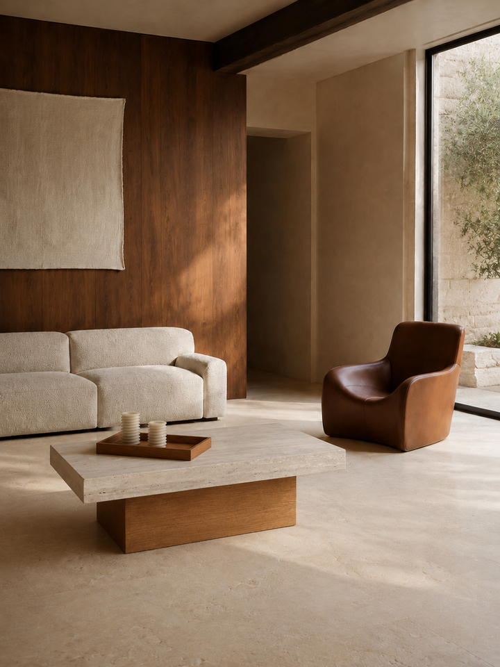 Lina - Table basse en travertin et bois