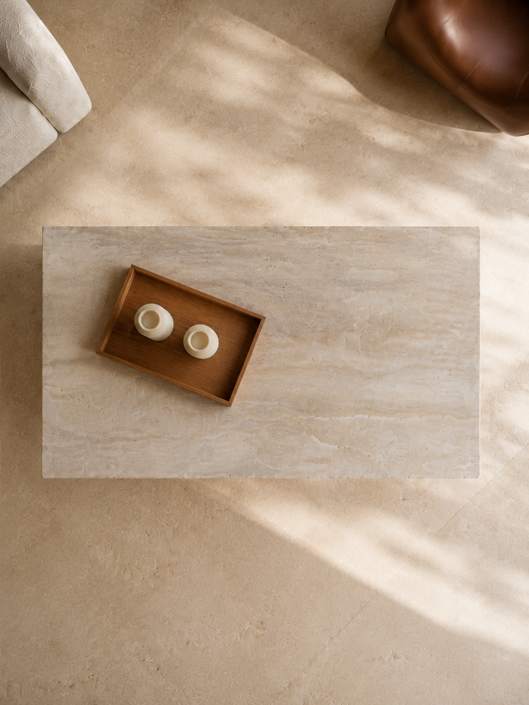 Lina - Table basse en travertin et bois