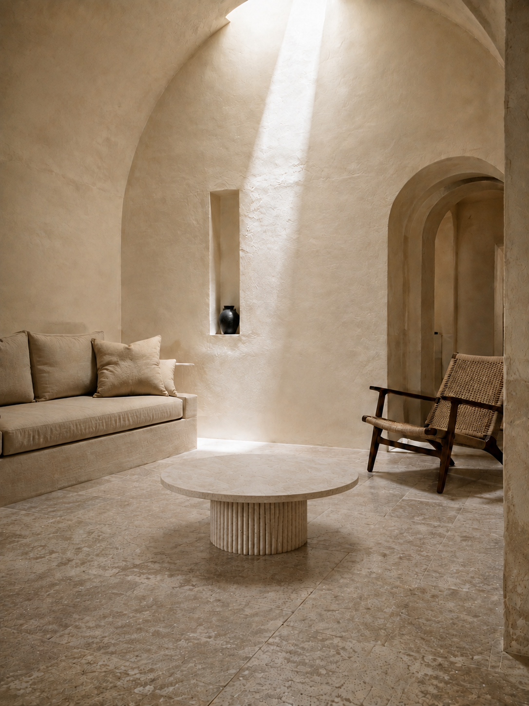 Nour - Table basse ronde en travertin