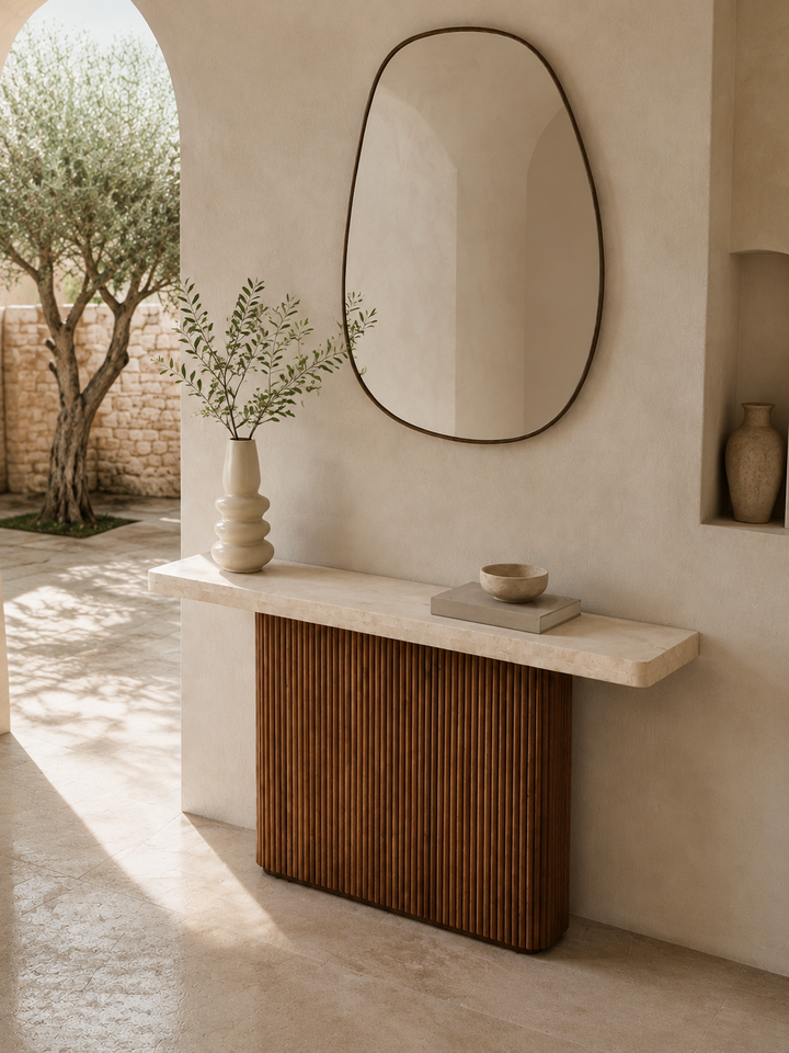 Rania - Console en travertin et bois