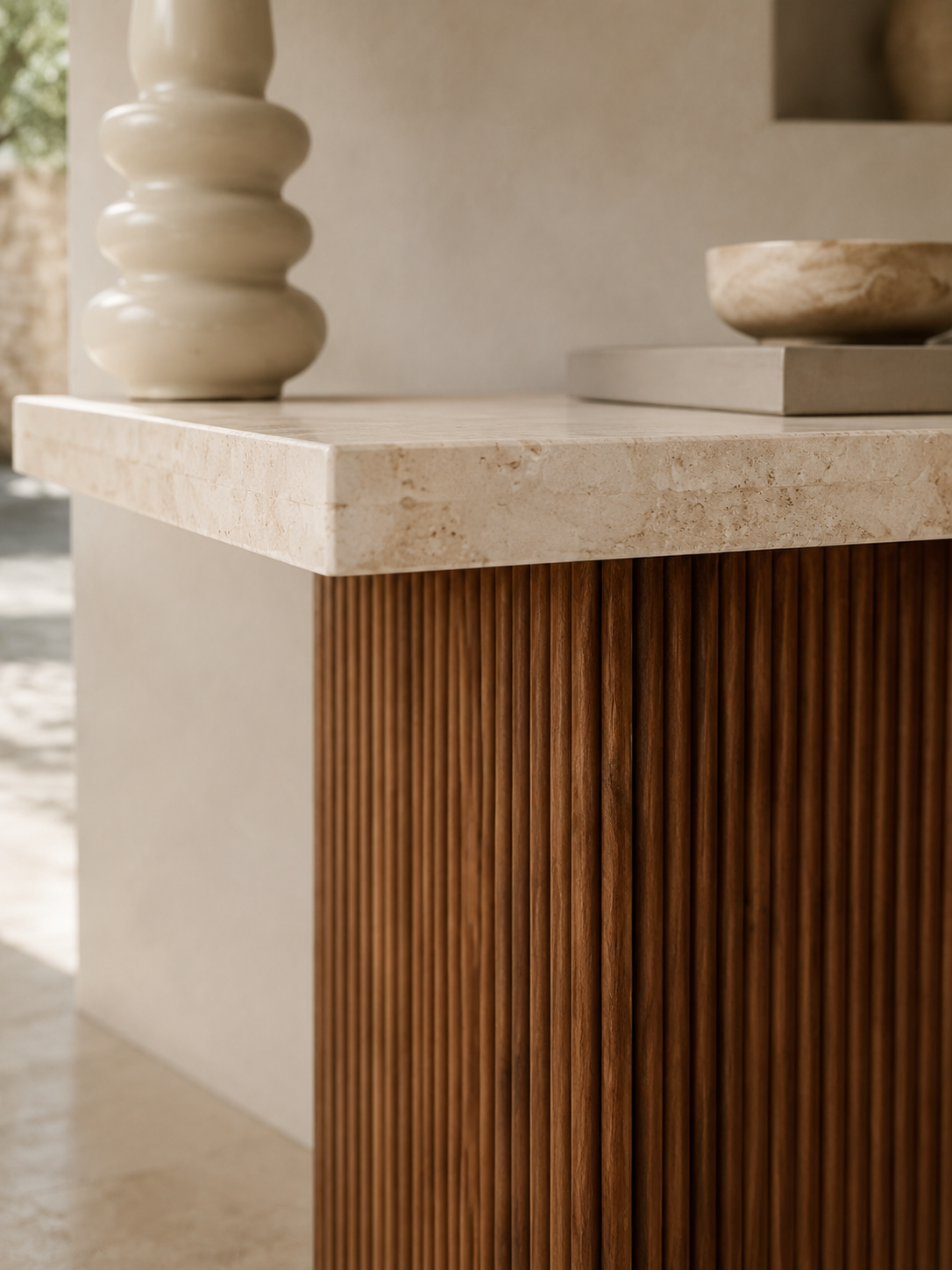 Rania - Console en travertin et bois