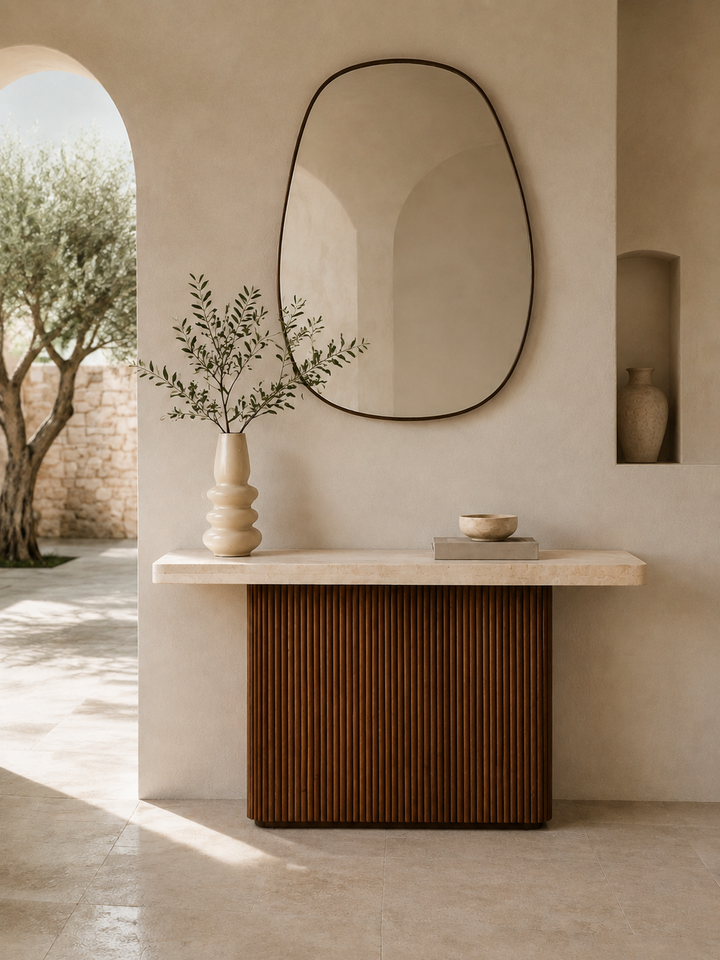 Rania - Console en travertin et bois