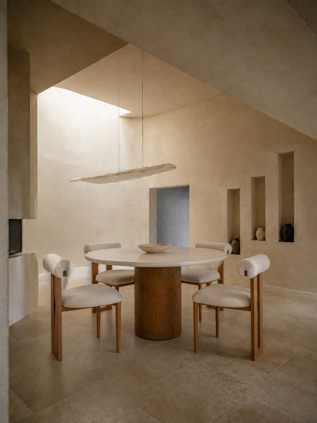 Roya - Table à manger ronde en béton ciré et bois