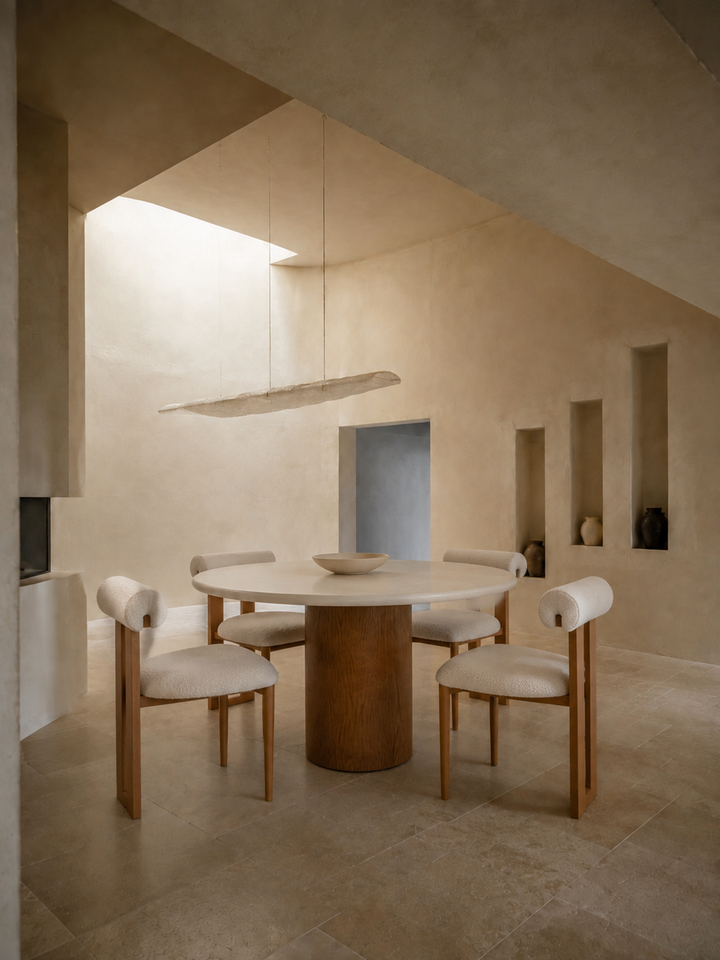 Roya - Table à manger ronde en béton ciré et bois