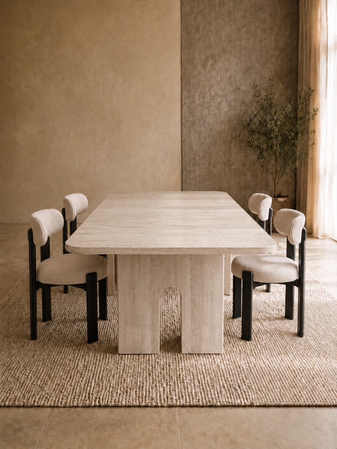Selma - Table à manger en travertin